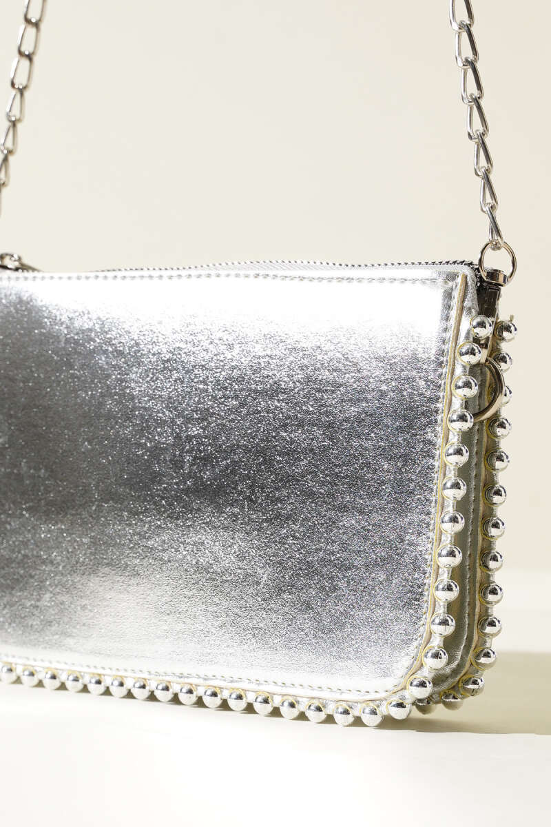 Studded Bag with Chain Strap - Silver
