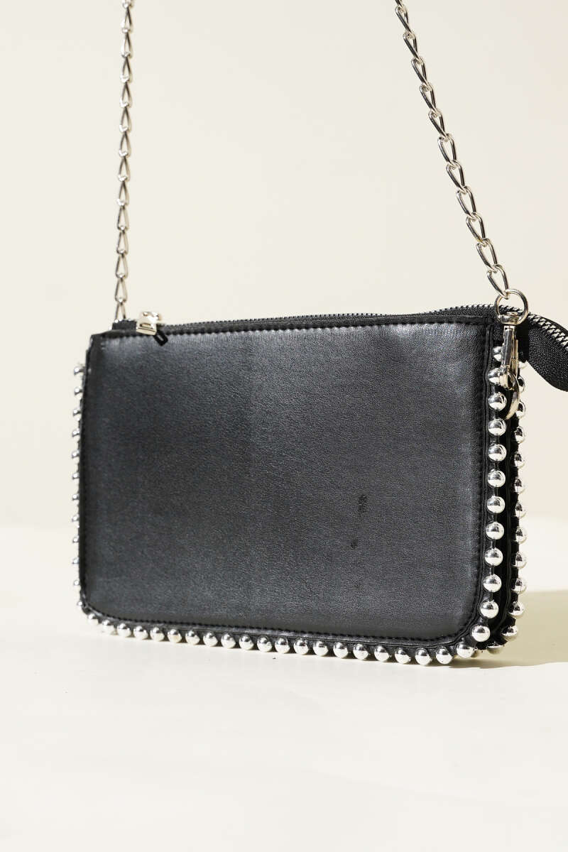Studded Bag with Chain Strap - Black
