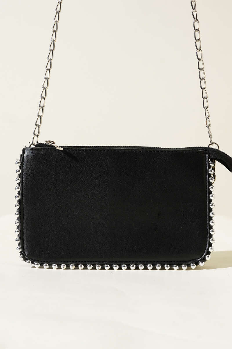 Studded Bag with Chain Strap - Black