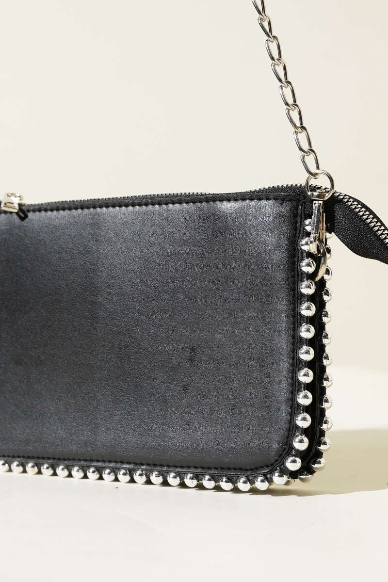 Studded Bag with Chain Strap - Black