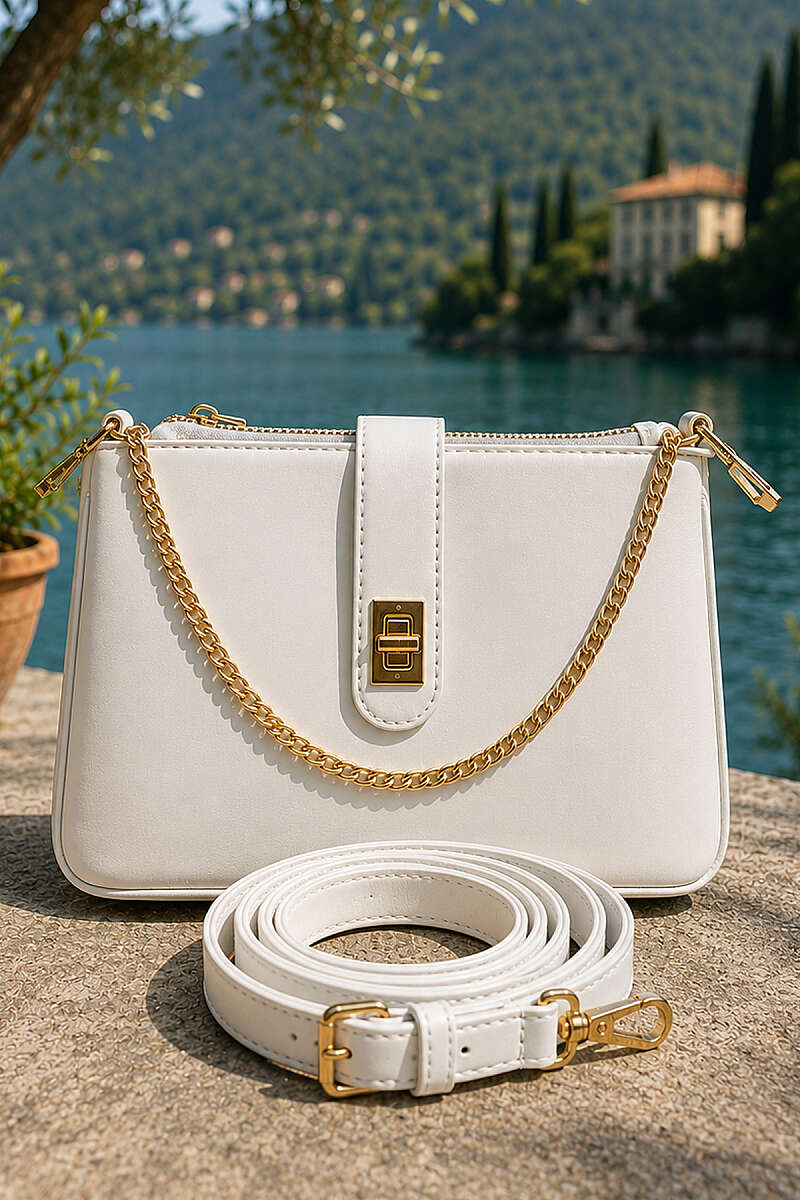 Bag with Chain and Lock Detail - White