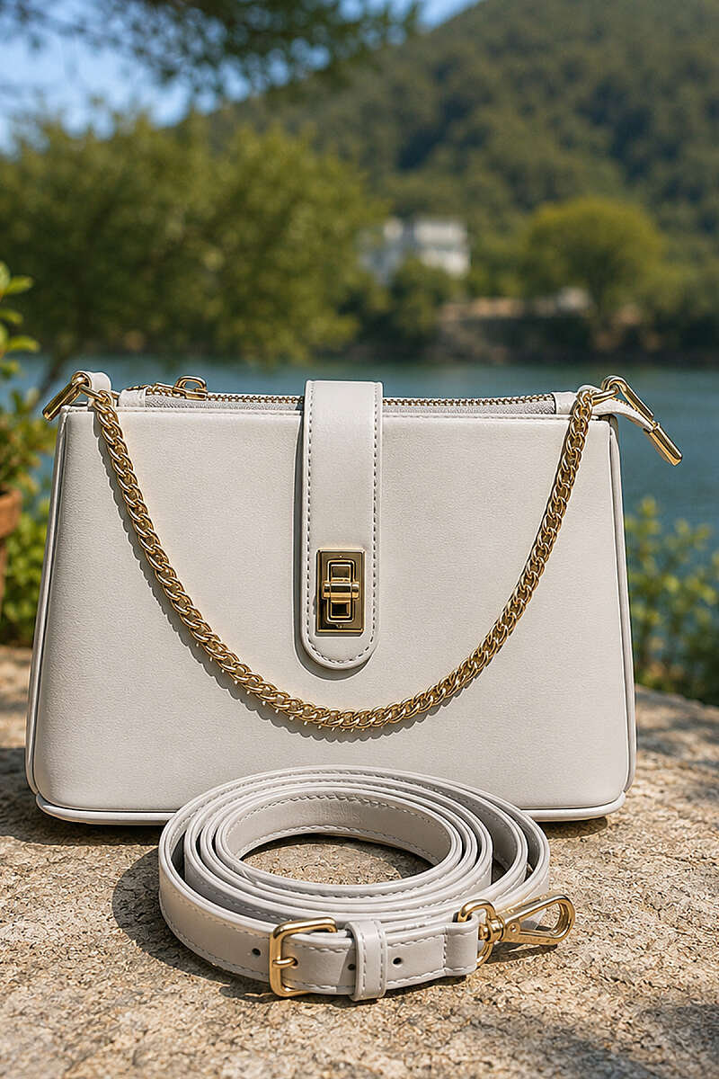 Bag with Chain and Lock Detail - Grey