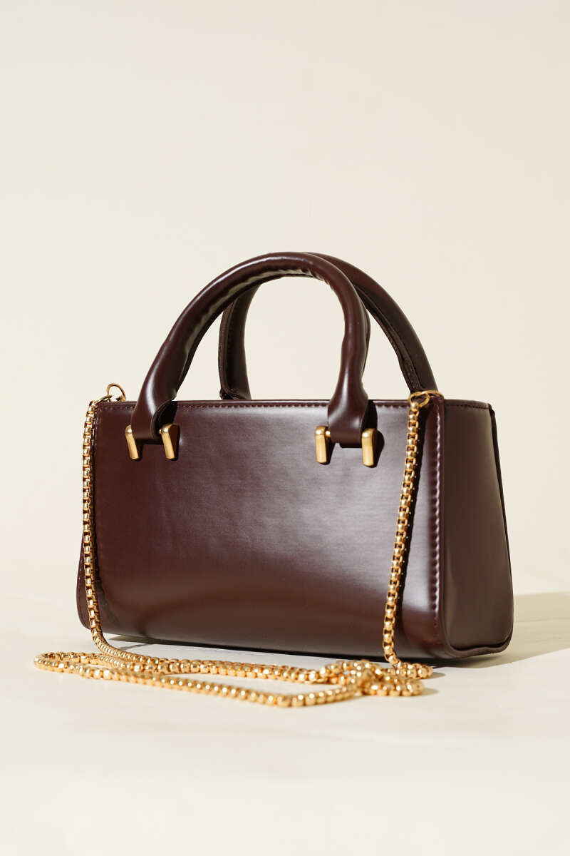 Magnetic Bag with Chain Strap - Dark Brown