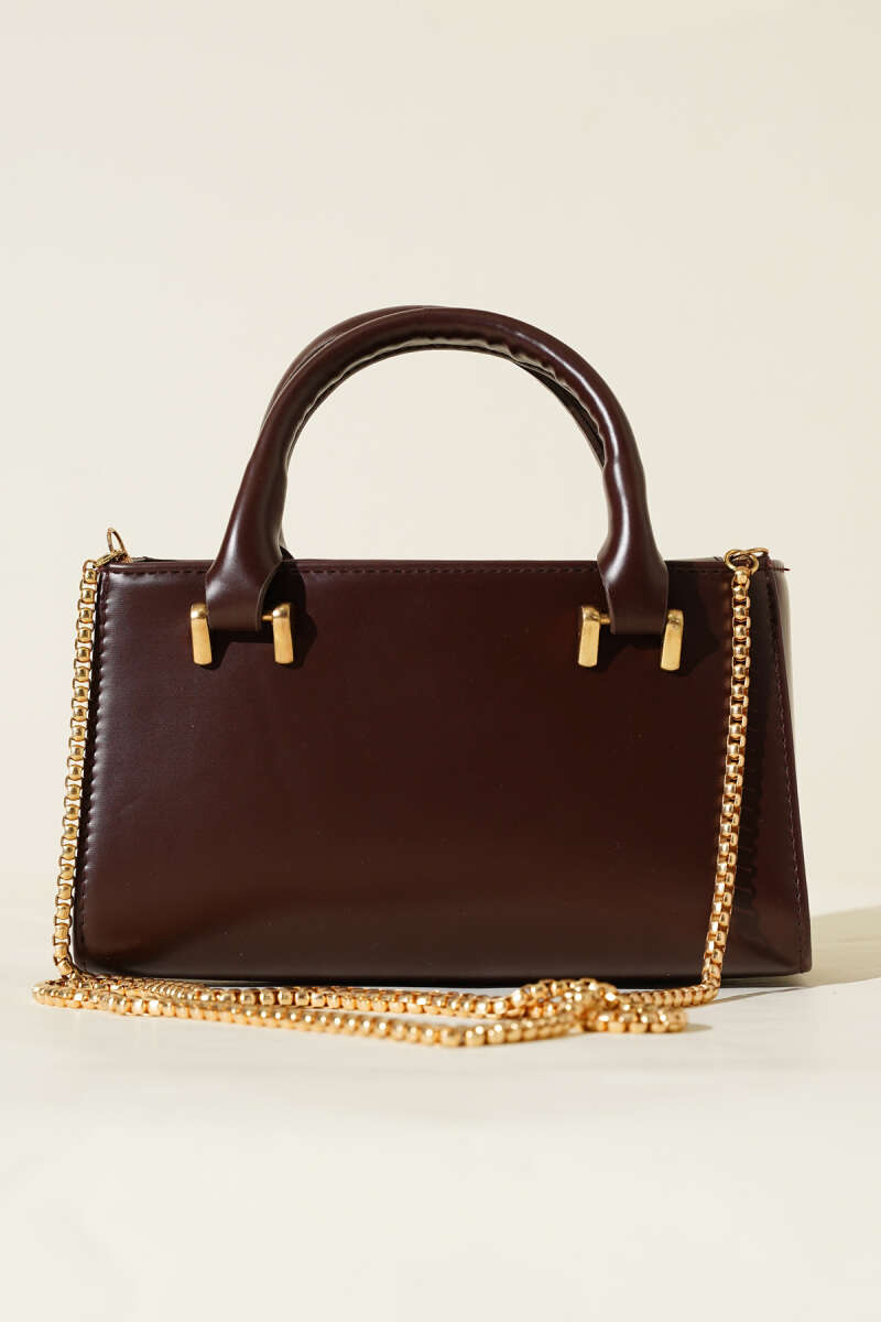Magnetic Bag with Chain Strap - Dark Brown