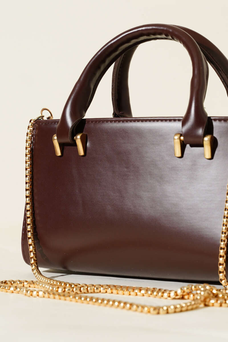 Magnetic Bag with Chain Strap - Dark Brown