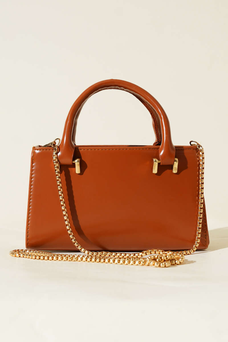 Magnetic Bag with Chain Strap - Tan