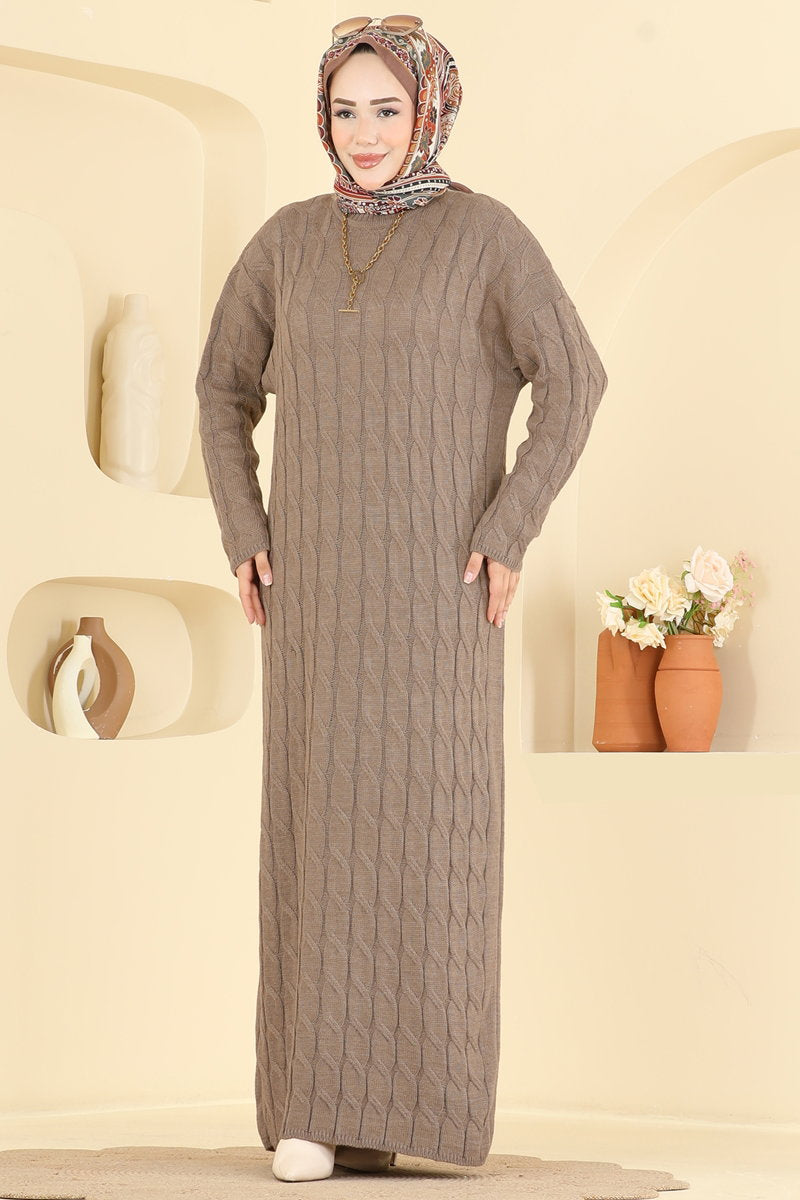 Chain-Pattern Knit Dress - Dark Mink