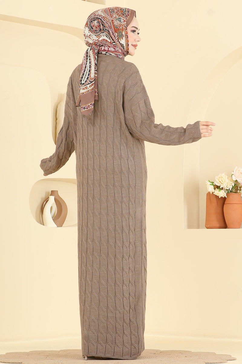 Chain-Pattern Knit Dress - Dark Mink