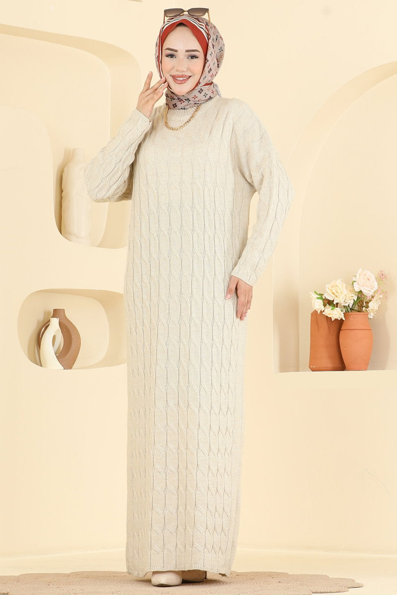 Chain-Pattern Knit Dress - Stone