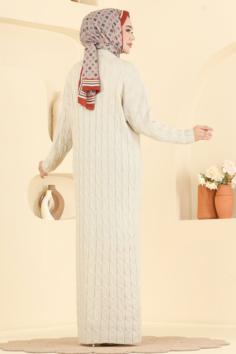 Chain-Pattern Knit Dress - Stone
