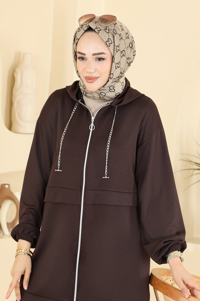 Chain-Detail Modal Two-Piece Set - Dark Brown