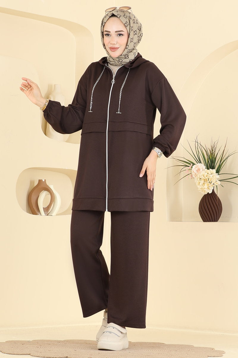 Chain-Detail Modal Two-Piece Set - Dark Brown
