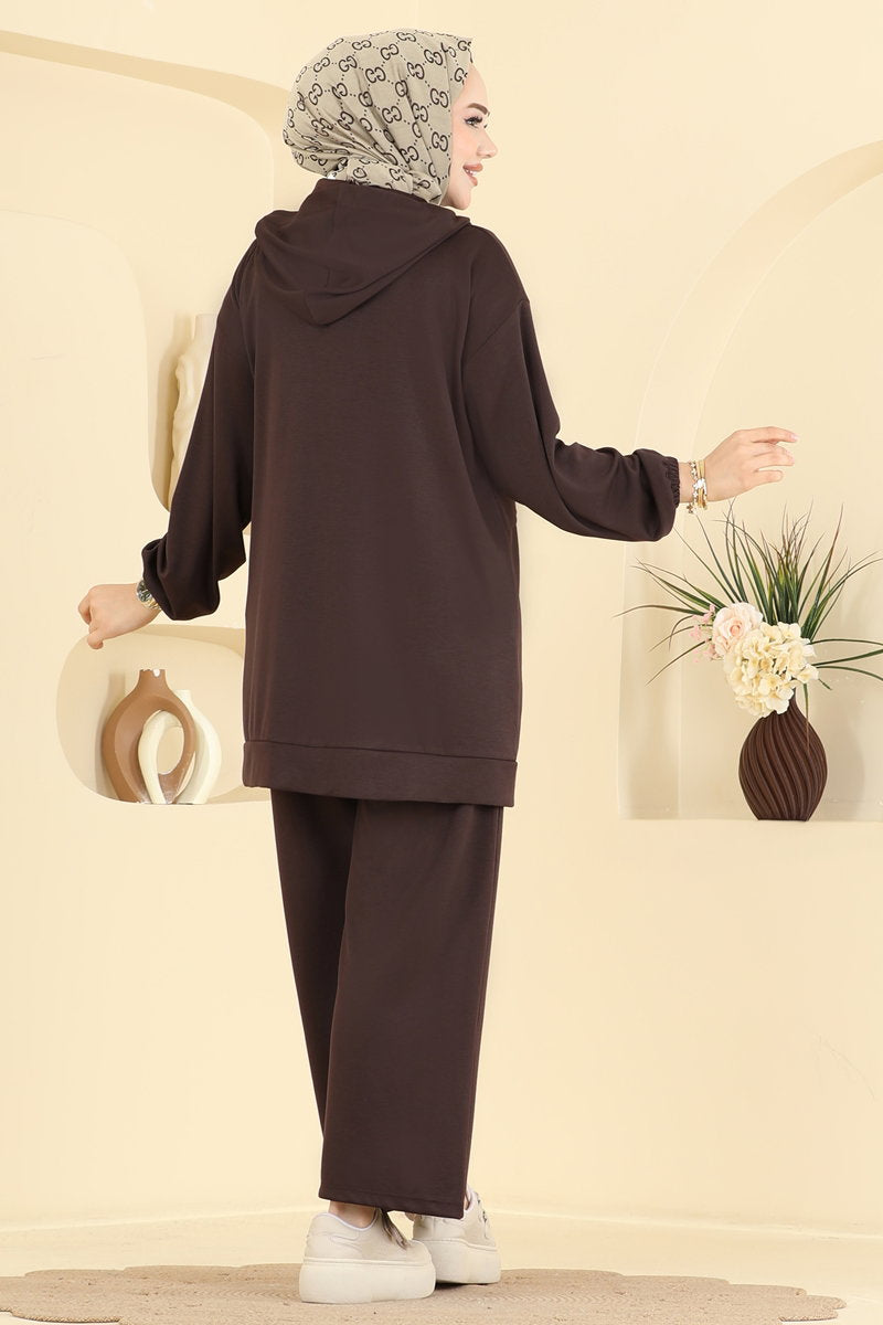 Chain-Detail Modal Two-Piece Set - Dark Brown