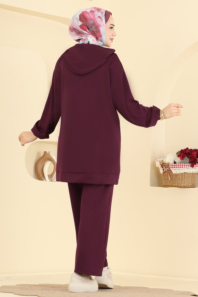 Chain-Detail Modal Two-Piece Set - Plum