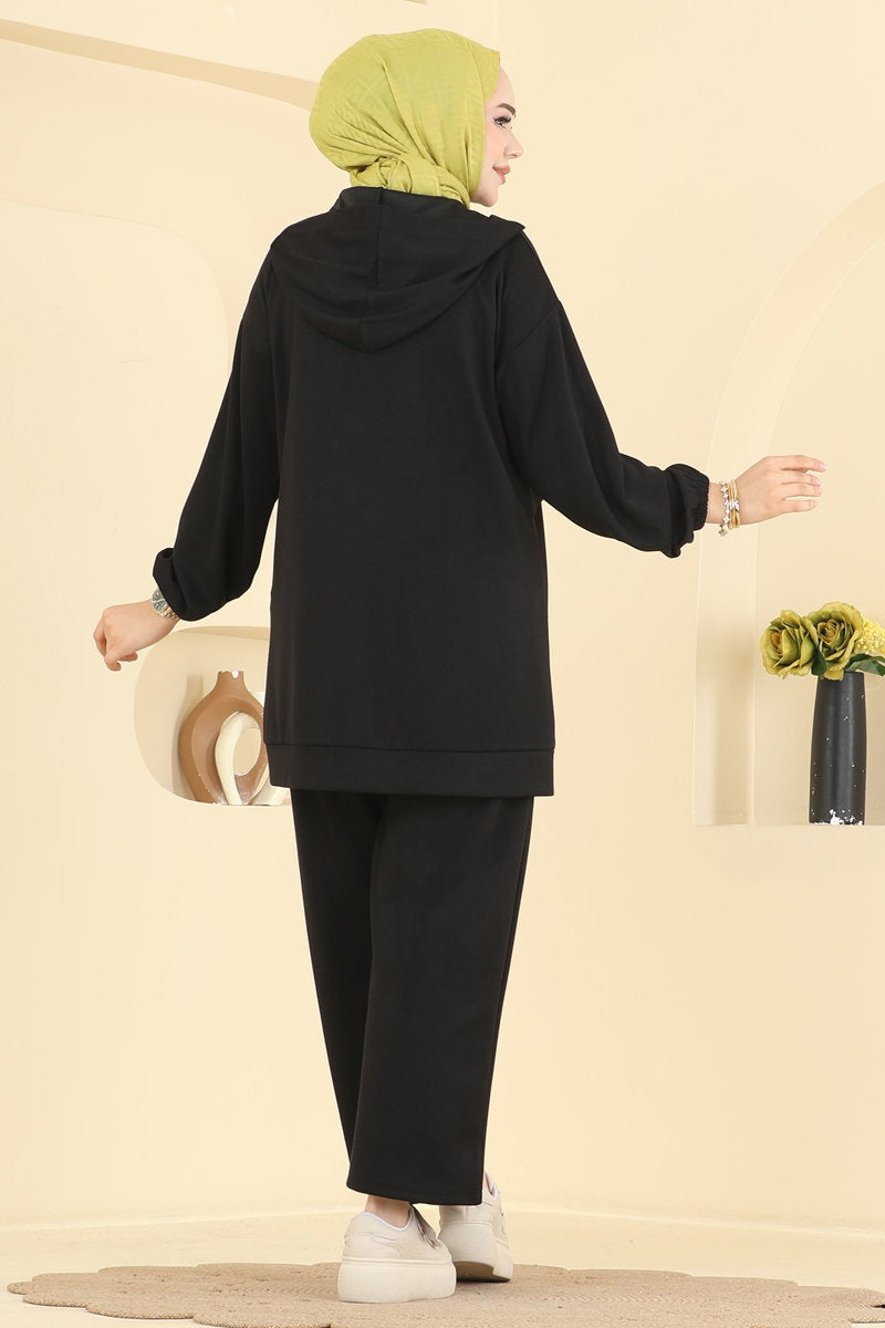 Chain-Detail Modal Two-Piece Set - Black