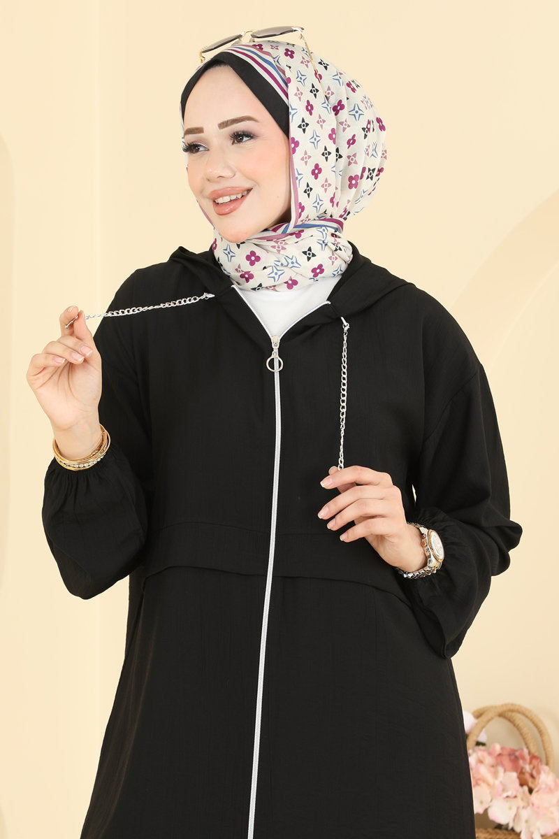 Zip Woven Set with Chain Detail - Black