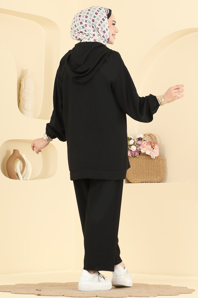 Zip Woven Set with Chain Detail - Black