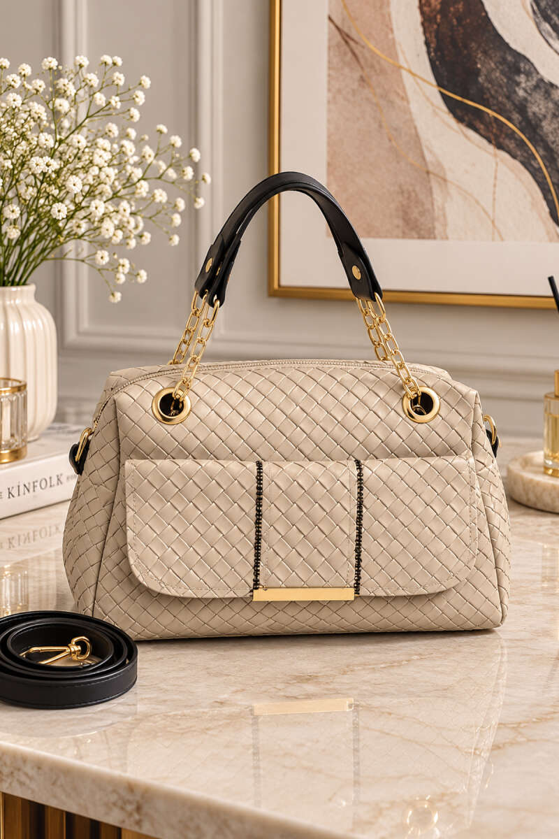Chain-Detail Handbag - Beige