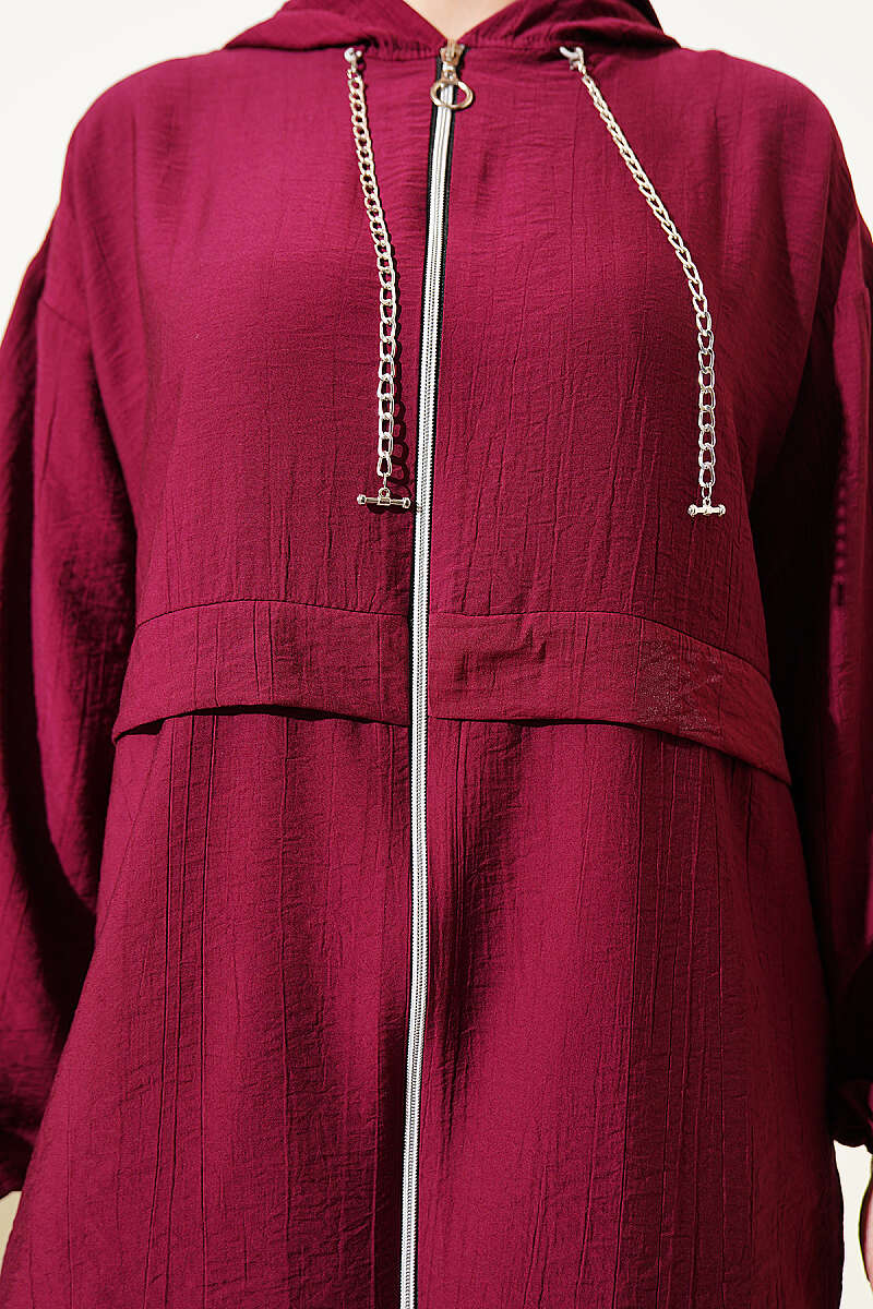Zip Two-Piece Set with Chain Cord Detail - Burgundy